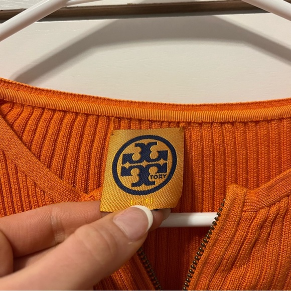 Tory Burch Orange Cropped Ribbed Sweater - Picture 4 of 6